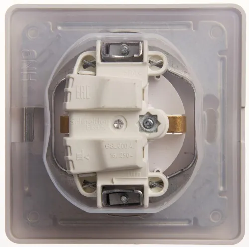 Розетка 1-м СП Glossa 16А IP44 с заземл. защ. шторки с крышкой в сборе бел. SE GSL000148 фото 7