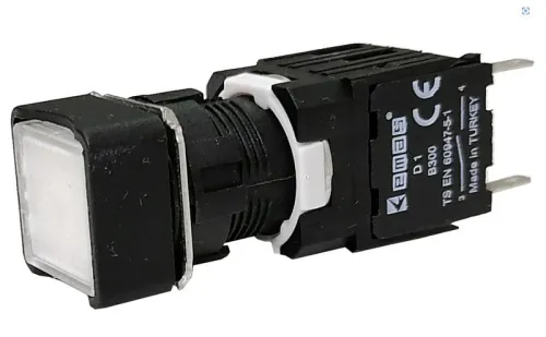 Кнопка нажимная возвратная квадратная (1НО) бел. EMAS D100KDB