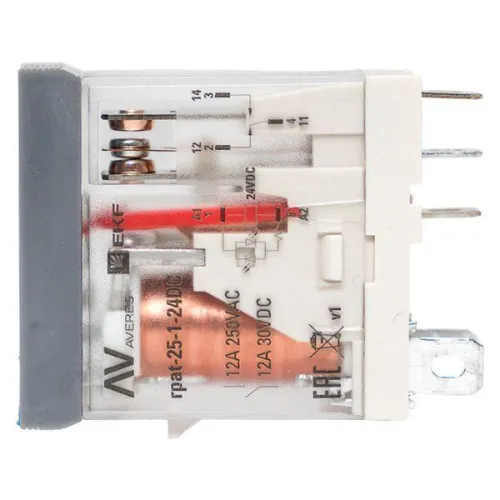Реле промежуточное с кнопкой и мех. индикацией RPAt 25/1 12А 24В DC AVERES EKF rpat-25-1-24DC фото 4