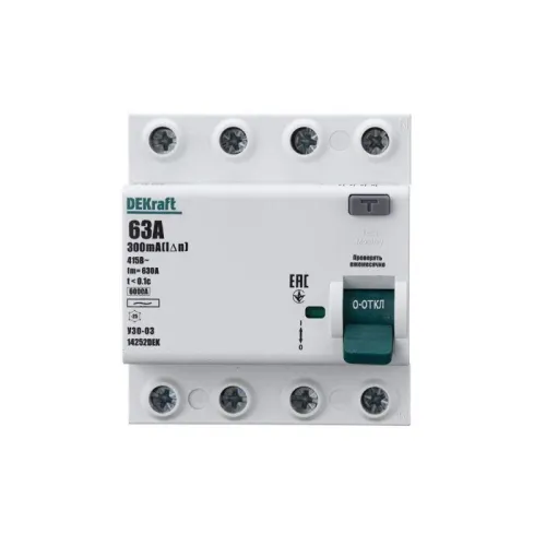 Выключатель дифференциального тока (УЗО) 4п 63А 300мА тип AC 6кА УЗО-03 DEKraft 14252DEK фото 4