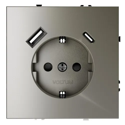 Розетка 1-м СП S70 16А с USB A+С с заземл. защ. шторки механизм шелк Voltum VLS040504
