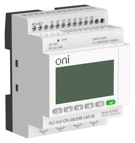 Модуль ЦПУ ПЛК 410 4 DI 4 UI (0-10 В/DI) 4 RO 12В-24В DC или 24В AC с Ethernet портом с экраном ONI PLC-410-CPU-08U04R-1AD-00 фото 6