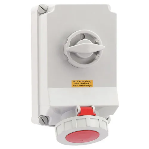 Розетка 63А 4п 3P+PE 6ч 400В IP67 260х160 с блокировкой Bals 16604