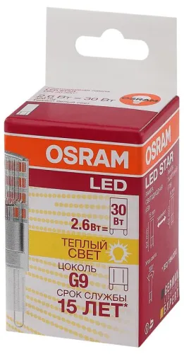 Лампа светодиодная LED STAR PIN30 2.6W/827 (замена 30Вт) 2.6Вт 2700К тепл. бел. G9 320лм 220-240В прозр. пласт. OSRAM 4058075056688 фото 2