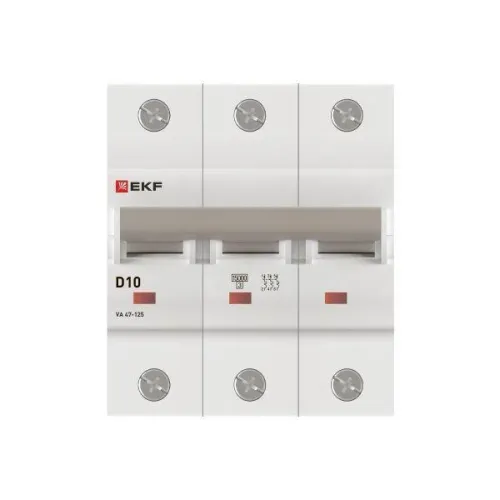 Выключатель автоматический 3п D 10А 15кА ВА 47-125 PROxima EKF mcb47125-3-10D фото 4