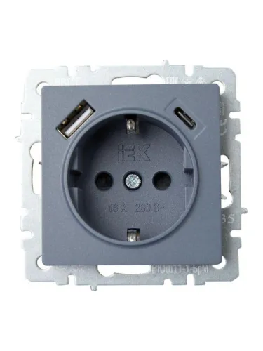 Розетка BRITE РЮш11-1-БрМ 16А с USB A+C 18Вт с заземл. защ. шторки механизм маренго IEK BR-R14-16-U22-018-K35 фото 8