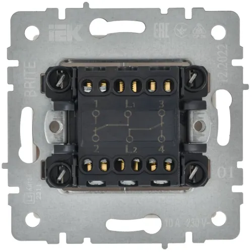 Выключатель проходной 2-кл. Brite 10А ВС10-2-6-БрБ механизм бел. IEK BR-V22-0-10-K01-PRO фото 2