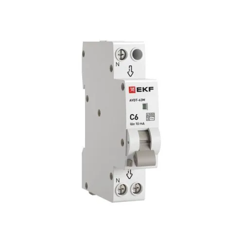 Выключатель автоматический дифференциального тока 1мод. C 6А 10мА тип АС 6кА АВДТ-63М (электрон.) PROxima EKF DA63M-6-10
