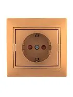 Розетка 1-м СП Mira 16А IP20 с заземл. защ. шторки со вставкой керамика зол. метал. LEZARD 701-1313-124