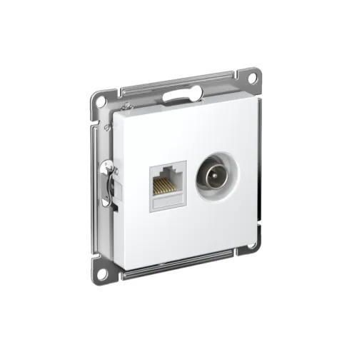 Розетка компьютерная + телевизионная 2-м СП AtlasDesign RJ45 кат.5E + TV механизм бел. SE ATN000189