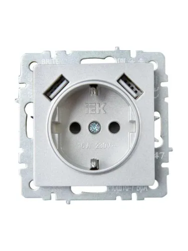 Розетка BRITE РЮш10-1-БрА 16А с USB A+A 2.1А с заземл. защ. шторки механизм алюм. IEK BR-R14-16-U21-D21-K47 фото 6