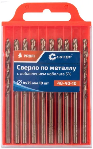 Набор сверл по металлу Profi 4х75мм с кобальтом 5проц. (уп.10шт) Cutop 48-40-10 фото 3