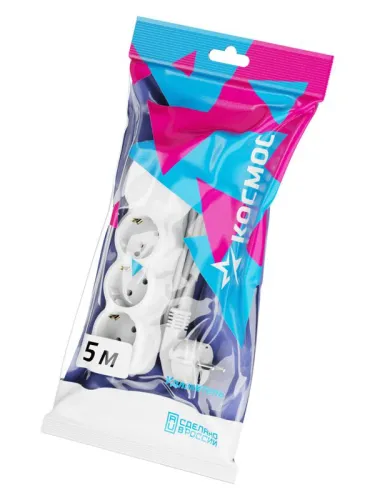 Удлинитель 3х5м с заземл. 10А IP20 ПВС 3х0.75 КОСМОС YKsm5m-3g-Z(10A)P фото 2