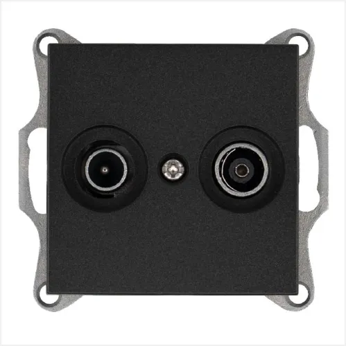Розетка телевизионная оконечная TV + FM 2-м Ф9.5мм механизм антрацит Jasmart G6204B