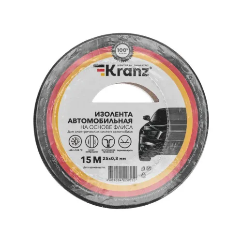 Изолента автомобильная флис 0.3х25мм 15м Kranz KR-09-2906-1 фото 2
