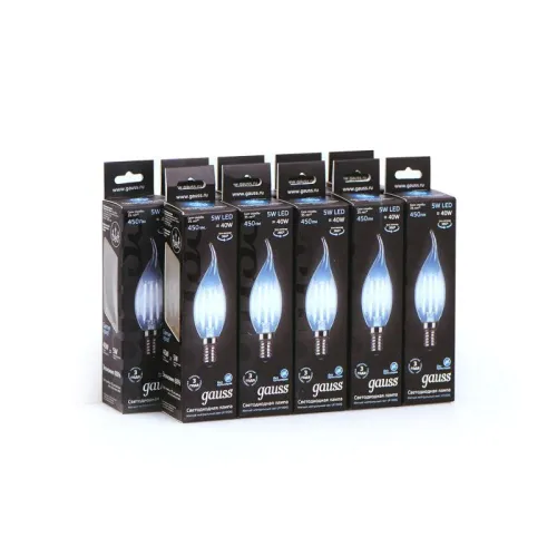 Лампа светодиодная филаментная Black Filament 5Вт свеча на ветру 4100К нейтр. бел. E14 450лм GAUSS 104801205 фото 4