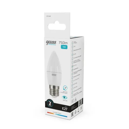 Лампа светодиодная Elementary 10Вт свеча 4100К нейтр. бел. E27 750лм GAUSS 30220 фото 3