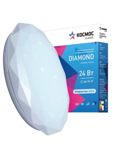 Светильник светодиодный Classic DIAMOND 24Вт 230В 6500К 1560лм 318х57мм настенно-потолочный КОСМОС KCDiam24W_6500 фото 2