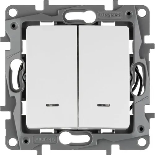 Выключатель 2-кл. СП Etika 10А IP20 250В 10AX с подсветкой/индикацией безвинтов. зажимы механизм бел. IEK 672204 фото 2