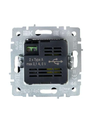 Розетка BRITE USB A+A 3.1А РЮ10-1-БрС механизм сталь IEK BR-U21-D31-K46 фото 4