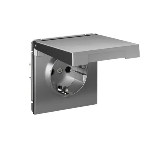 Розетка ArtGallery 16А IP20 с заземл. со шторками с крышкой быстрозажим. клем. механизм сталь SE GAL000946S фото 2