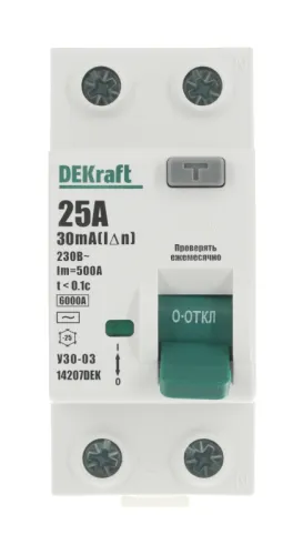 Выключатель дифференциального тока (УЗО) 2п 25А 30мА тип AC 6кА УЗО-03 DEKraft 14207DEK фото 4