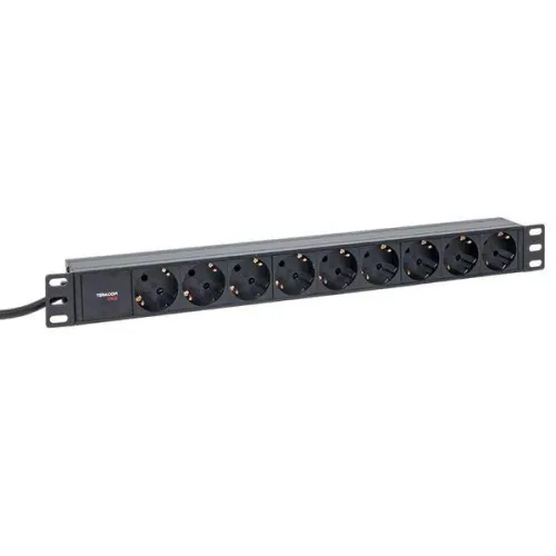 Блок PDU TERACOM PRO 19дюйм 1U 16А/250В 9 роз. Schuko шнур 2м 3х1.5кв.мм вилка Schuko корпус алюм. черн. EKF TRP-HPD-16A-9SH-2MSH