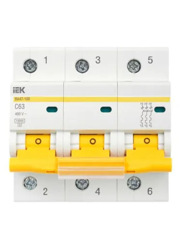 Выключатель автоматический модульный 3п C 63А 10кА ВА47-100 KARAT IEK MVA40-3-063-C фото 3