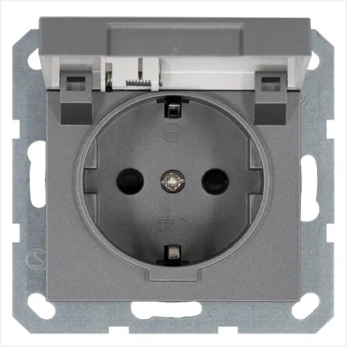 Розетка 1-м Shuko 16А IP20 с заземл. защ. шторки с крышкой механизм алюм. Jasmart G5505S