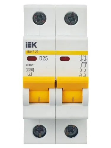 Выключатель автоматический модульный 2п D 25А 4.5кА ВА47-29 KARAT IEK MVA20-2-025-D фото 2