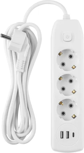 Удлинитель 3х3м с заземл. 10А IP20 90 839 OPE-USB-03-300-ESC-3x1 USB 2xType-A + Type-C с кнопкой ОНЛАЙТ 90839 фото 3