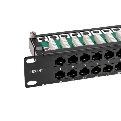 Панель коммутационная высокой плотности с кабельными органайзерами 19дюйм 1U 48 портов U/UTP RJ-45 CAT 5e PRO Rexant 02-0033 фото 4