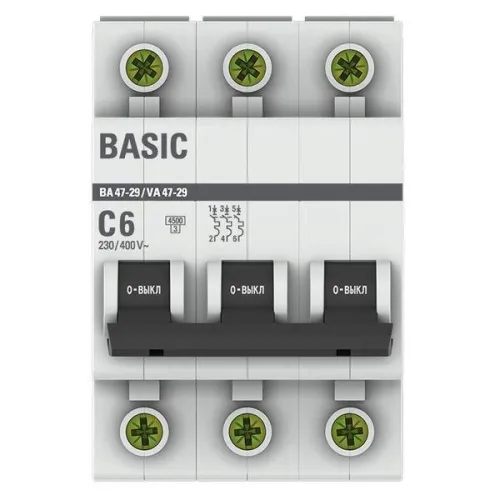 Выключатель автоматический модульный 3п C 6А 4.5кА ВА 47-29 Basic EKF mcb4729-3-06C фото 2