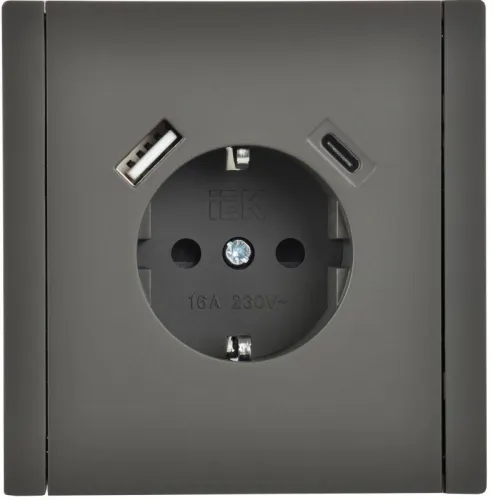 Розетка FORTE&PIANO FP347 16А USB A+C 18Вт с заземл. защ. шторки винт. крепл. сер. IEK FP-R14-16-U22-018-K03 фото 2
