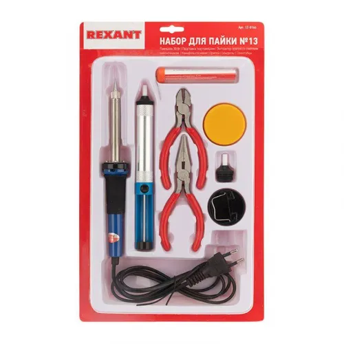 Набор для пайки №13 (паяльник 30Вт подставка губка для удаления припоя канифоль припой) Rexant 12-0166 фото 4