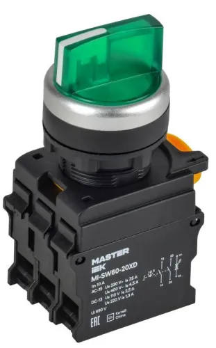 Переключатель 3 полож. 2НЗ с подсветкой зел. MASTER IEK MI-SW60-20XD-4-14-3-K06