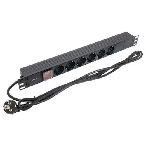Блок PDU TERACOM 19дюйм 1U 16А/250В 6 роз. Schuko с выключат. шнур 2м 3х1.5кв.мм вилка Schuko корпус пластик черн. EKF TRC-HPD-LS-16A-6SH-2MSH фото 6