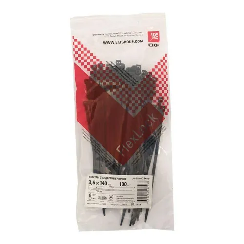 Хомут P6.6 3.6х140 FlexLock стандартный черн. (уп.100шт) PROxima EKF plc-fl-ctsb-3.6x140 фото 2