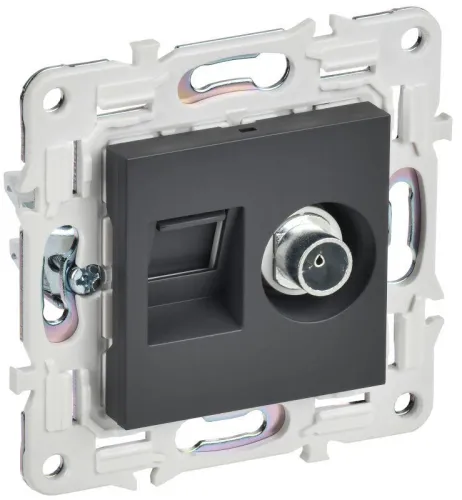 Розетка двойная TV+RJ45 кат.5E SKANDY SK-A14T титан IEK SK-AK20-1-K48