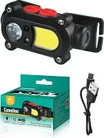 Фонарь аккумуляторный налобный 3.7В карбон 2 LED 3Вт 15 режимов сенсор MicroUSB бокс LED53418 Camelion 15746