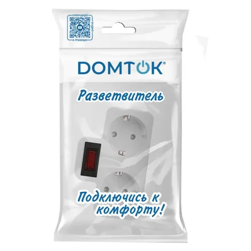 Разветвитель 2-м с заземл. 16А 3500Вт 250В плоский с выключателем бел. DОМТОК 2664 фото 2