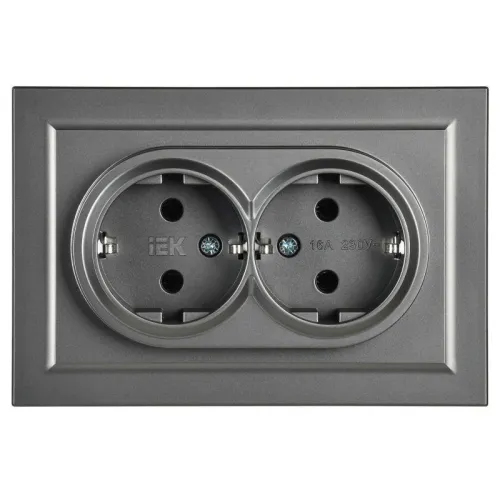 Розетка 2-м СП BRITE РС12-3-БрС 16А в сборе с заземл. без защ. шторок сталь IEK BR-R21-16-K46-F фото 3