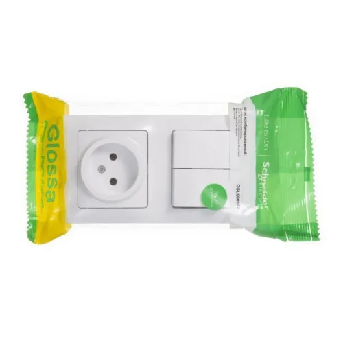 Блок комбинированный Glossa (розетка + 2-кл. выкл.) бел. SE GSL000172 фото 6