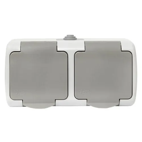 Розетка 2-м ОП Мурманск 16А IP54 с заземл. защ. шторки с крышкой сер. EKF EFR16-129-30-54 фото 6