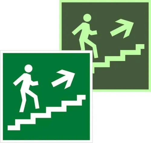 Знак эвакуационный E 15 "Направление к эвакуационному выходу по лестнице вверх" 200х200мм пленка самоклеящаяся с фотолюминесцентным покрытием EKF an-e-15-f