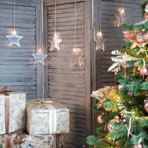 Гирлянда светодиодная "Айсикл" (бахрома) "Звезды" 1.5х0.6м 10LED тепл. бел. 0.51Вт IP20 провод прозр. Neon-Night 303-030 фото 4