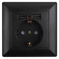 Розетка 1-м СП Solo 4-410-05 P+E Schuko 16А 250В + 2хUSB IP20 с заземл. защ. шторки антрацит Intro Б0053717