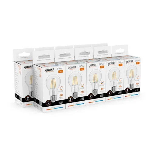 Лампа светодиодная филаментная Filament Elementary А60 9Вт 2700К Е27 710лм GAUSS 22219 фото 4