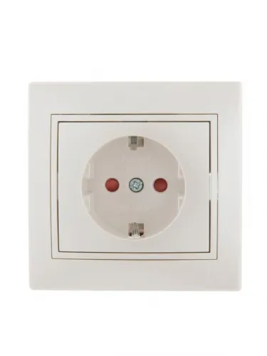 Розетка 1-м СП Mira 16А IP20 с заземл. защ. шторки со вставкой керамика жемчуж./бел. перламутр. LEZARD 701-3030-124