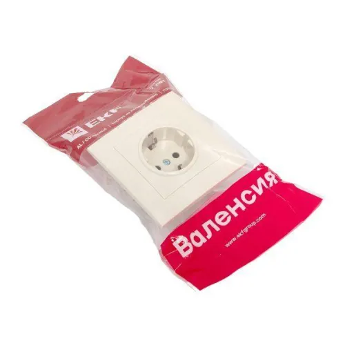 Розетка 1-м СП Валенсия 16А IP20 с заземл. защ. шторки крем. PROxima EKF EWR16-028-20 фото 2